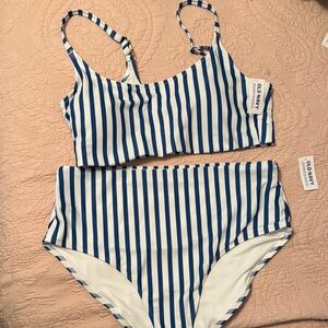 Old Navy Blue and White Striped Bikini Set